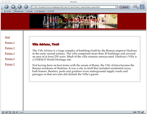 Homework 2,  frameset example 1