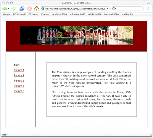 Homework 2,  frameset example 1